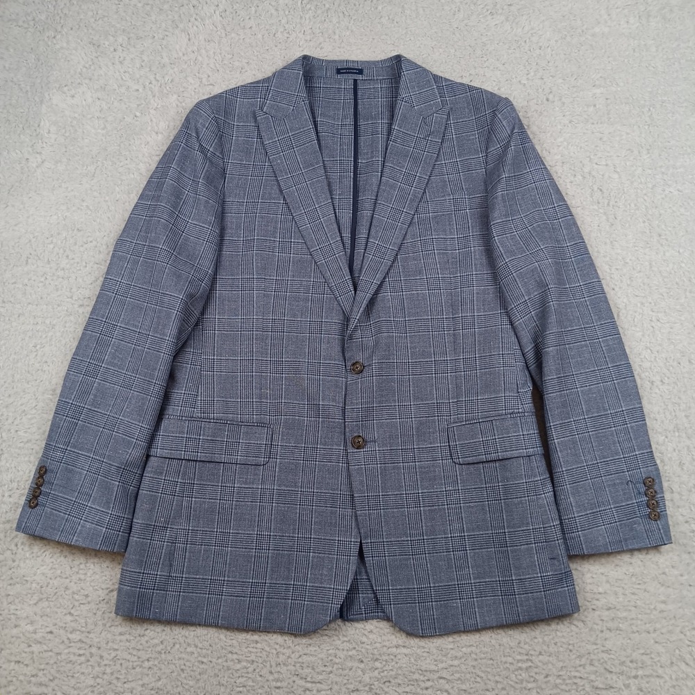 Stafford Sport Coat Classic Fit Men 44L Blue Glen Plaid Wool Blend